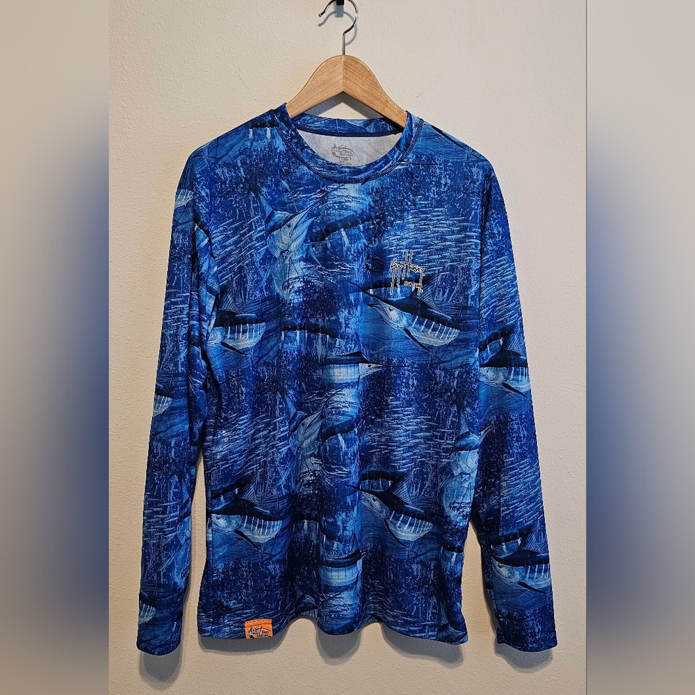 Guy Harvey Large fish camo Blue Long Sleeve shirt